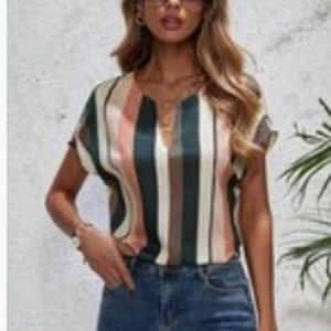 NWOT short sleeved striped Blouse